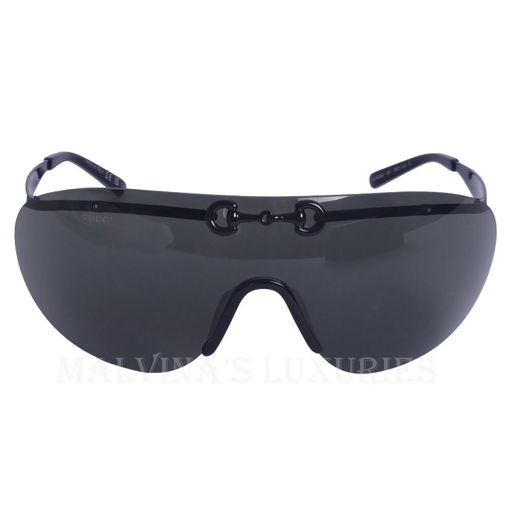GUCCI SUNGLASSES GG1656S BLACK HORSEBIT OVERSIZED SHIELD UNISEX - Picture 5 of 15